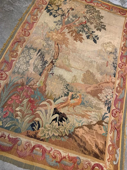 4'x6' Antique Handmade French Aubusson Tapestry