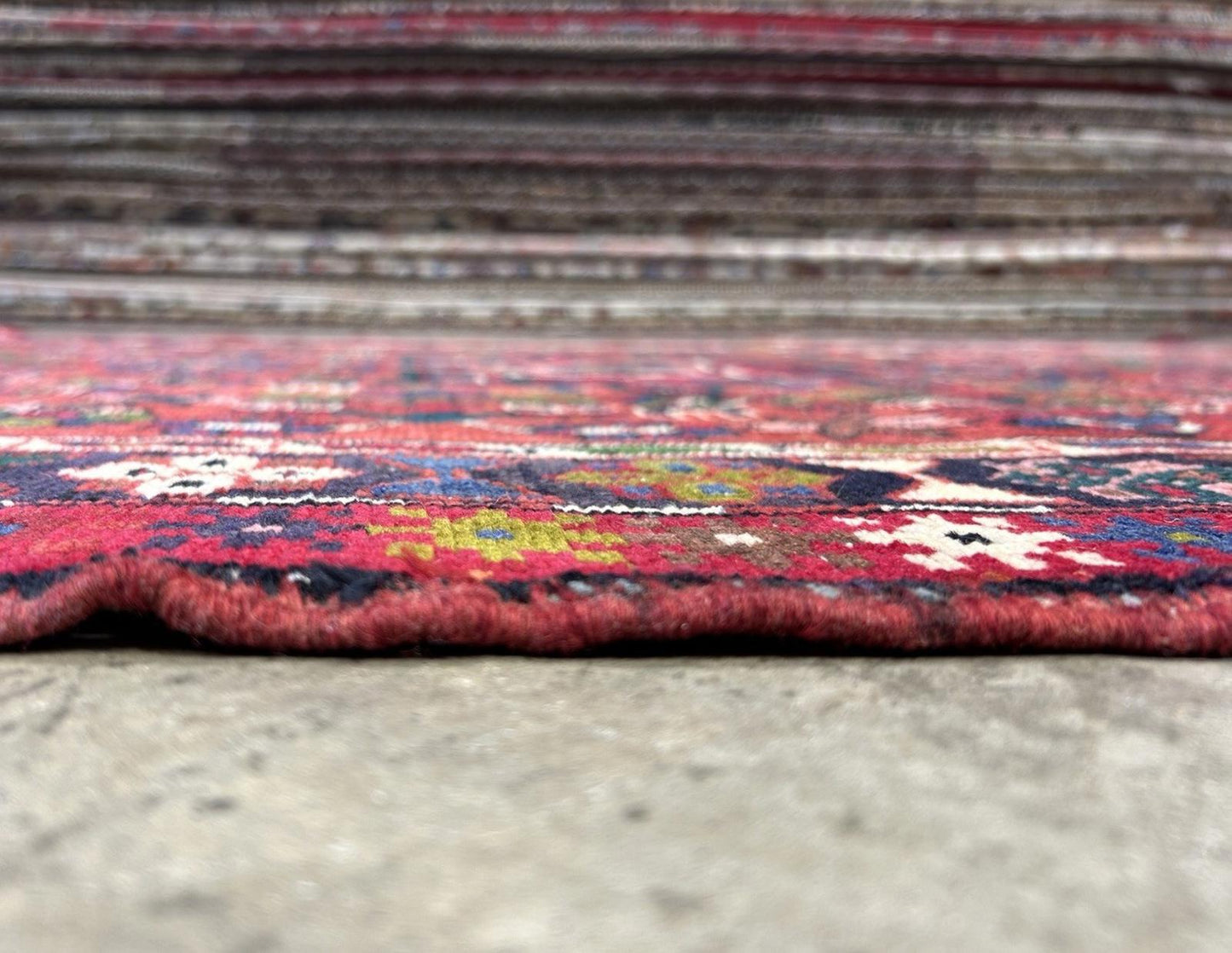 4’3”x14’1” Antique Hand-knotted Wool Herize Runner Rug - Handmade Red 4x14