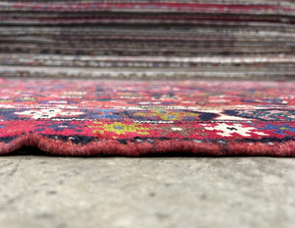 4’3”x14’1” Antique Hand-knotted Wool Herize Runner Rug - Handmade Red 4x14