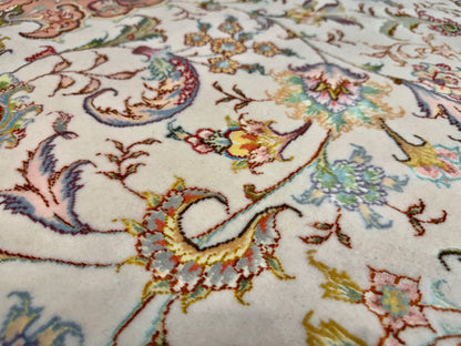 10’ Diameter Very Fine Hand-Knotted Wool & Silk Round Tabriz Persian Rug - 10x10 Handmade Carpet