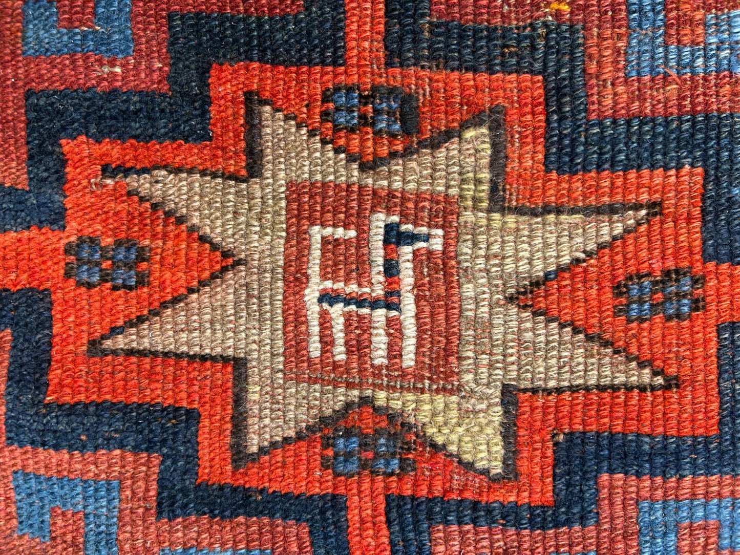 4'4"x6'4" Antique Hand-knotted Wool Geometric Caucasian Area Rug - Russian 4x6