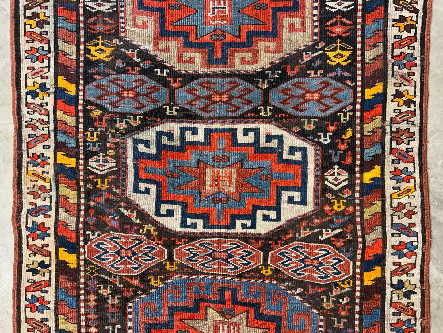 4'4"x6'4" Antique Hand-knotted Wool Geometric Caucasian Area Rug - Russian 4x6