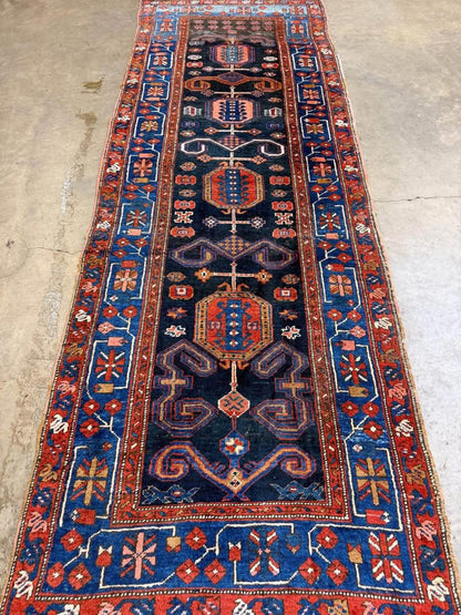 3’5”x10’3” Very Old Antique Heriz Bakhshayesh Runner