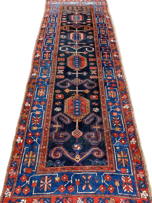 3’5”x10’3” Very Old Antique Heriz Bakhshayesh Runner