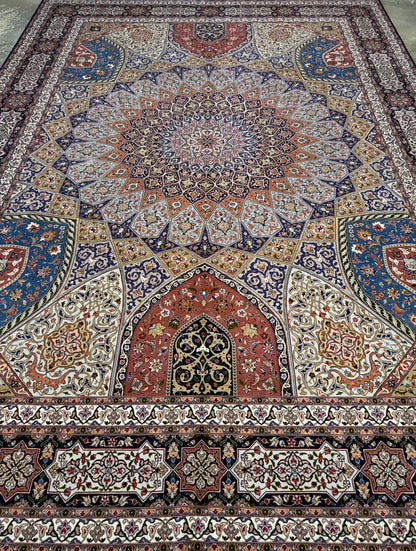 Hand-Knotted 60 Raj Persian Tabriz Rug - Dome Design - 10’x13’4”