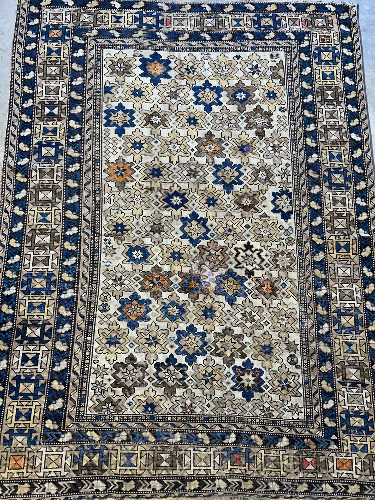 3'9"x5' Antique Hand-knotted Wool Caucasian Area Rug - Handmade 4x5 Carpet