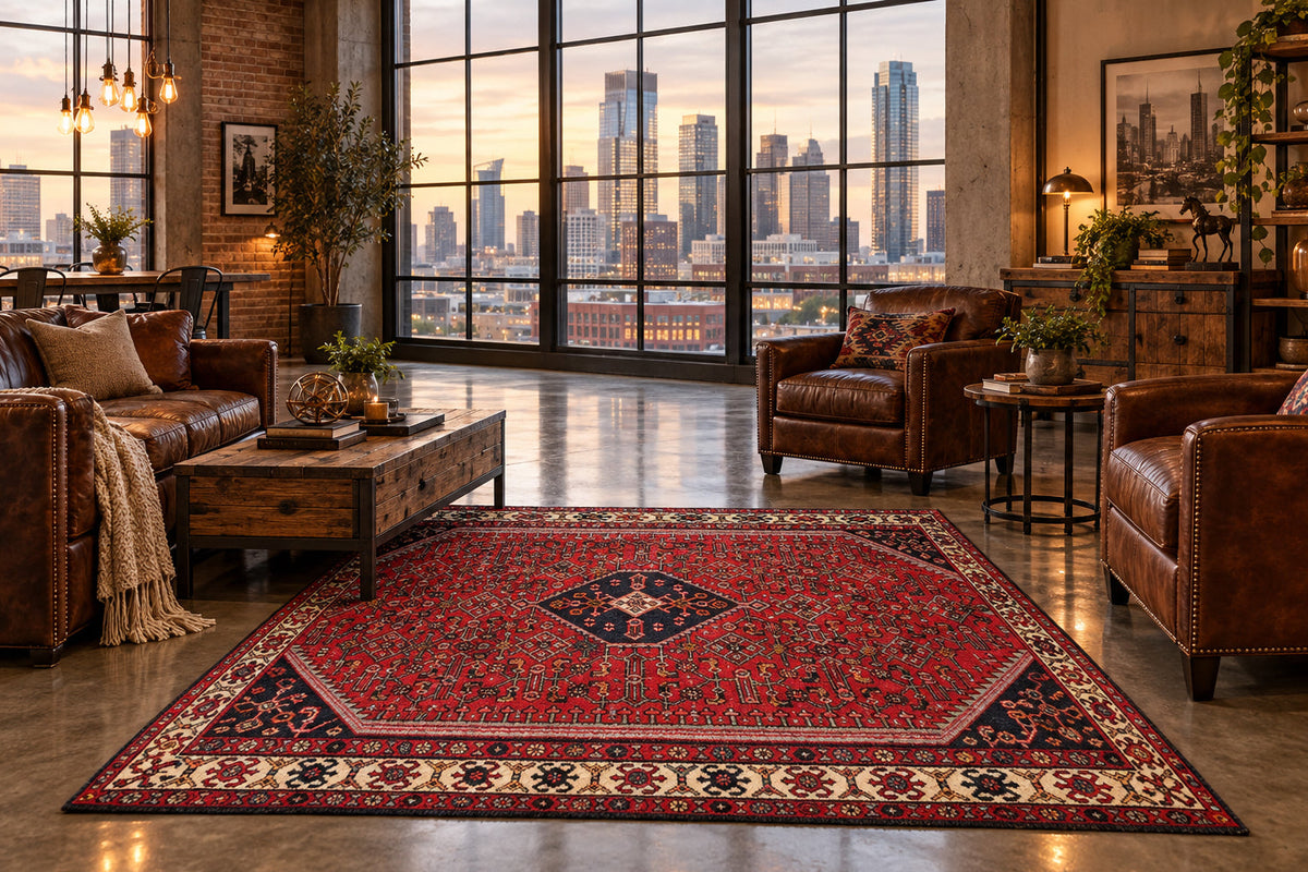 Hand-Knotted Persian Hamadan Rug - 5'x9'4"