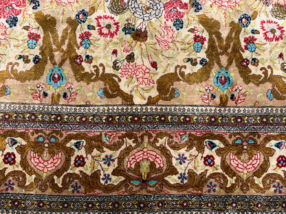 Hand-Knotted Silk Persian Qum Rug - 4’6”x7’2”