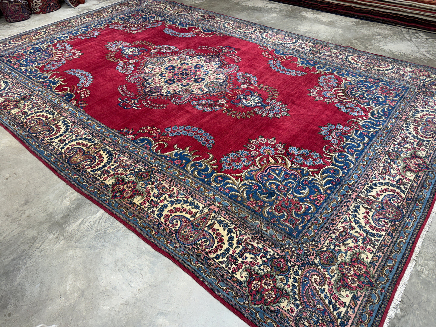 9’11”x15’4” Antique Hand-Knotted Persian Ravar Kerman Area Rug