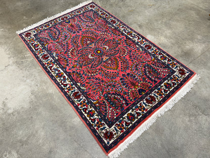 Hand-Knotted Persian Sarouk Rug - 3’8”x5’2”