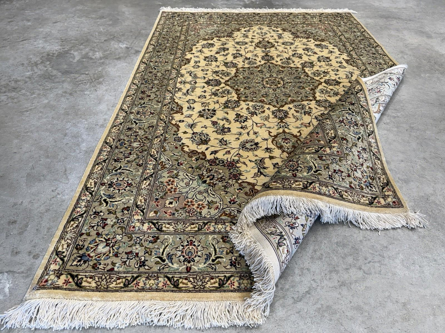 3x5 Luxurious Fine Hand-Knotted 100% Silk Persiane Qume Rug Handmade Beige