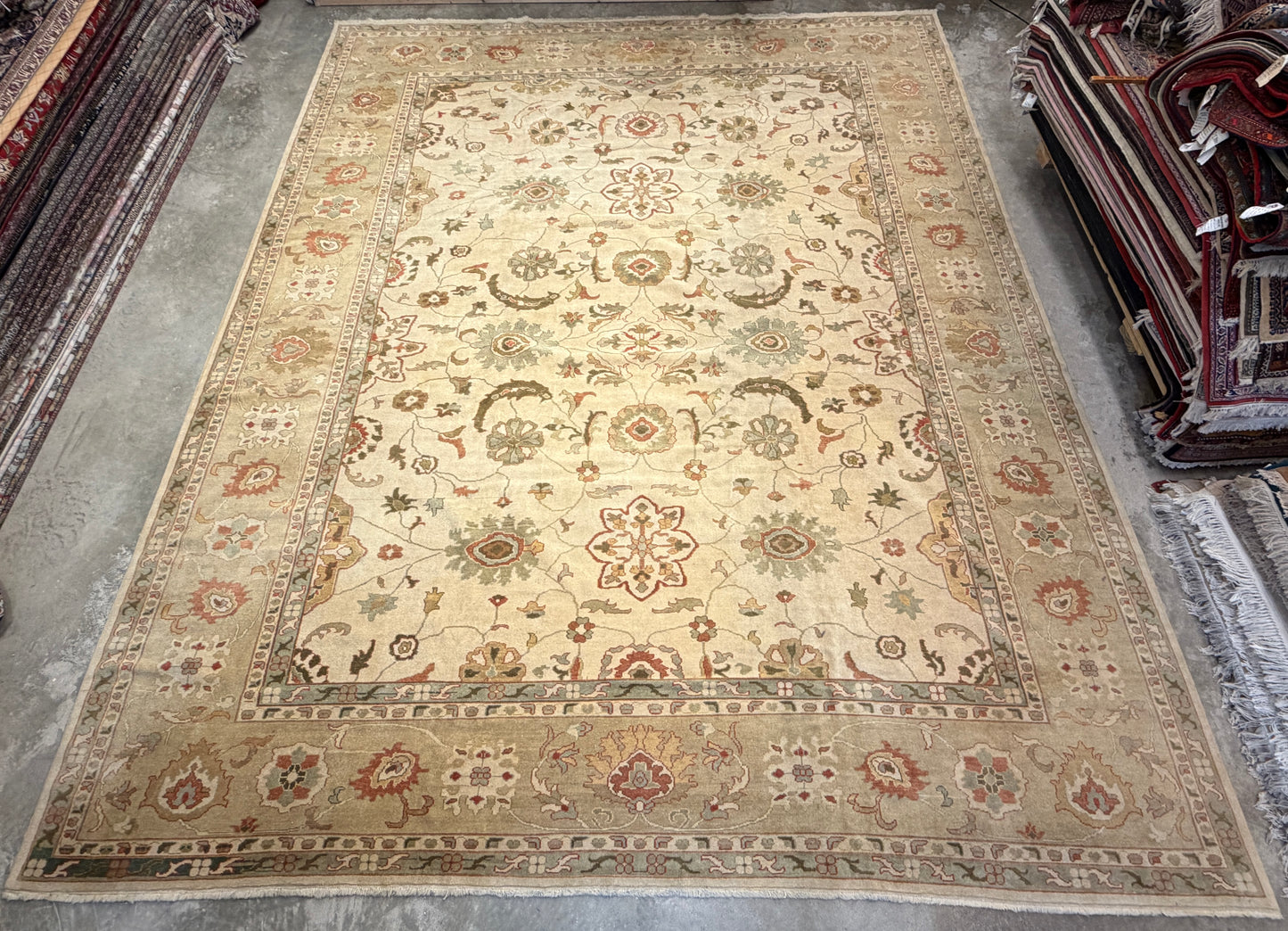13’1”x16’2” Hand-Knotted Wool Oushak Area Rug Handmade All-over Carpet
