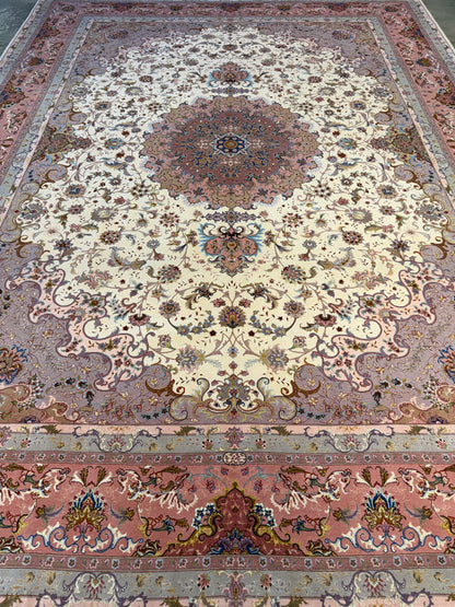 9’10”x13’5” Very Fine Hand-Knotted Persian Tabriz 80 Raj Area Rug