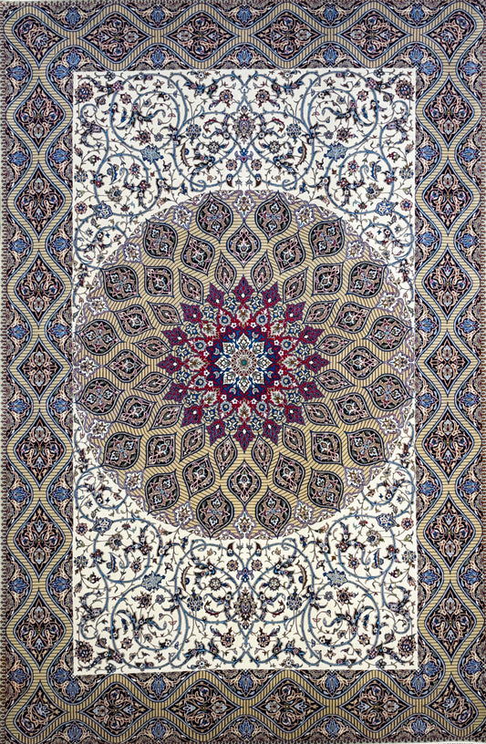 Hand-Knotted Persian Isfahan Rug - Dome Design - 6'6"x10'