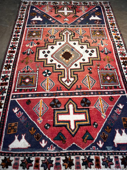 4'6"x6'9" Handmade 100% Wool Persian Hamadan Rug