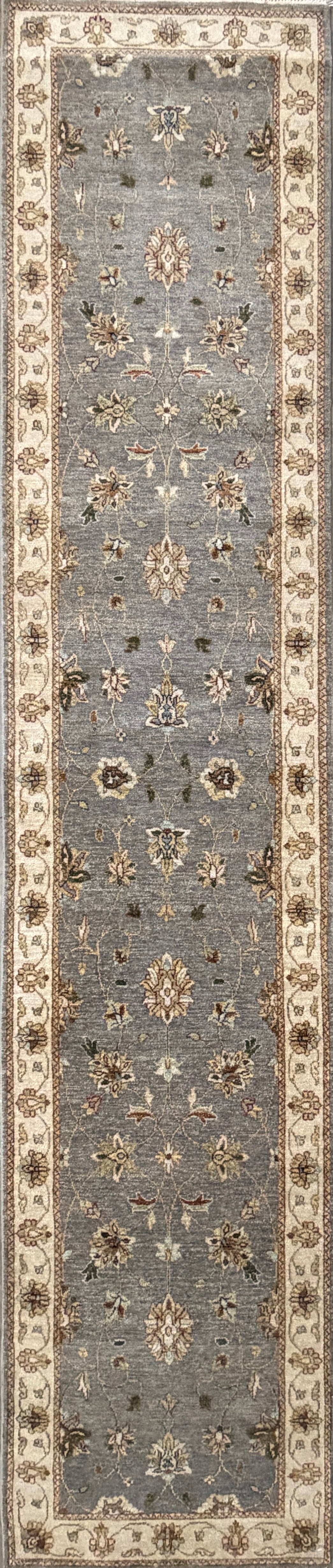 2’7”x12’3” Hand-Knotted Wool Chobi Oriental Runner Handmade Gray Carpet