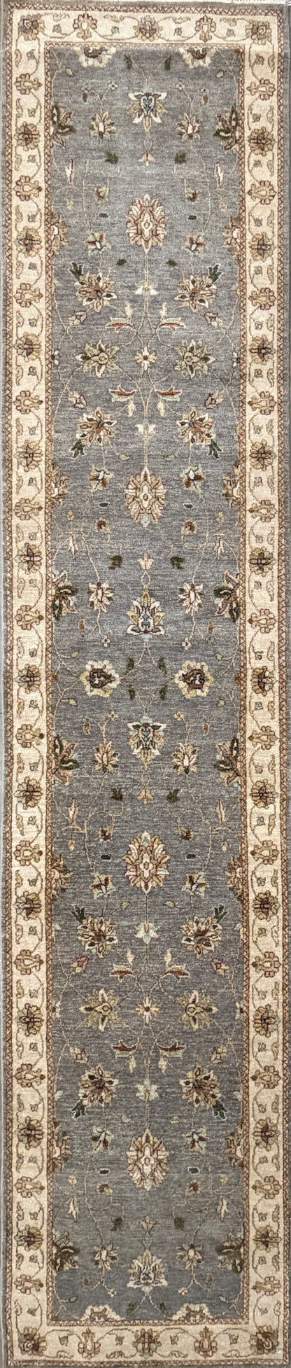 2’7”x12’3” Hand-Knotted Wool Chobi Oriental Runner Handmade Gray Carpet