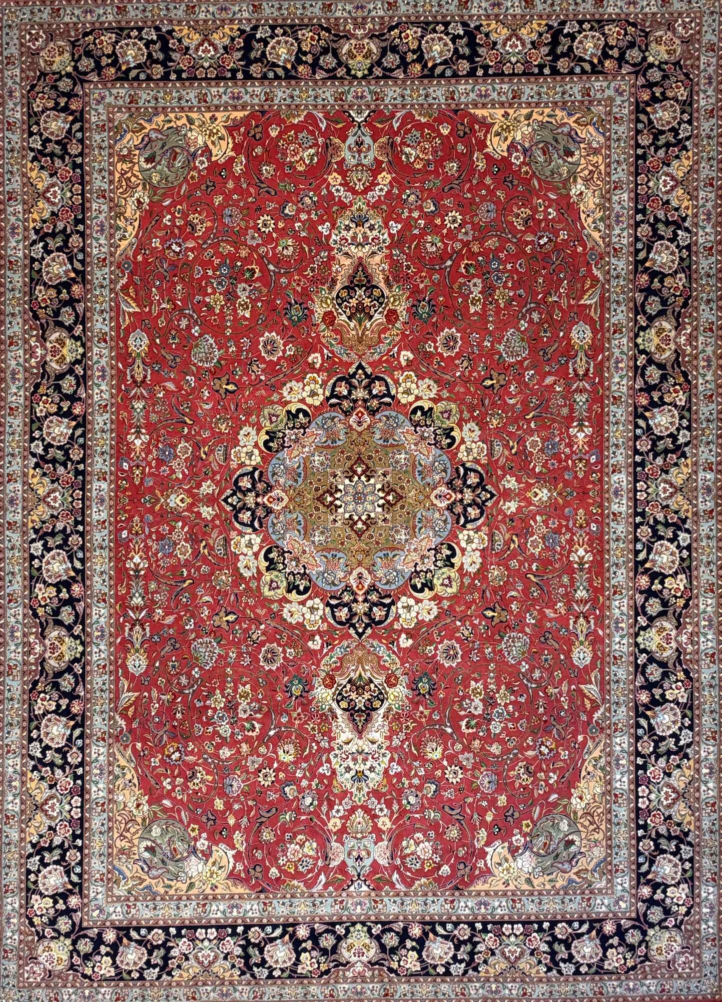 9’8”x13’4” Very Fine Hand-Knotted Persian Tabriz 80 Raj Signed Gharabaghi Area Rug