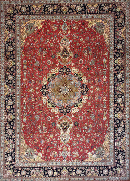 9’8”x13’4” Very Fine Hand-Knotted Persian Tabriz 80 Raj Signed Gharabaghi Area Rug