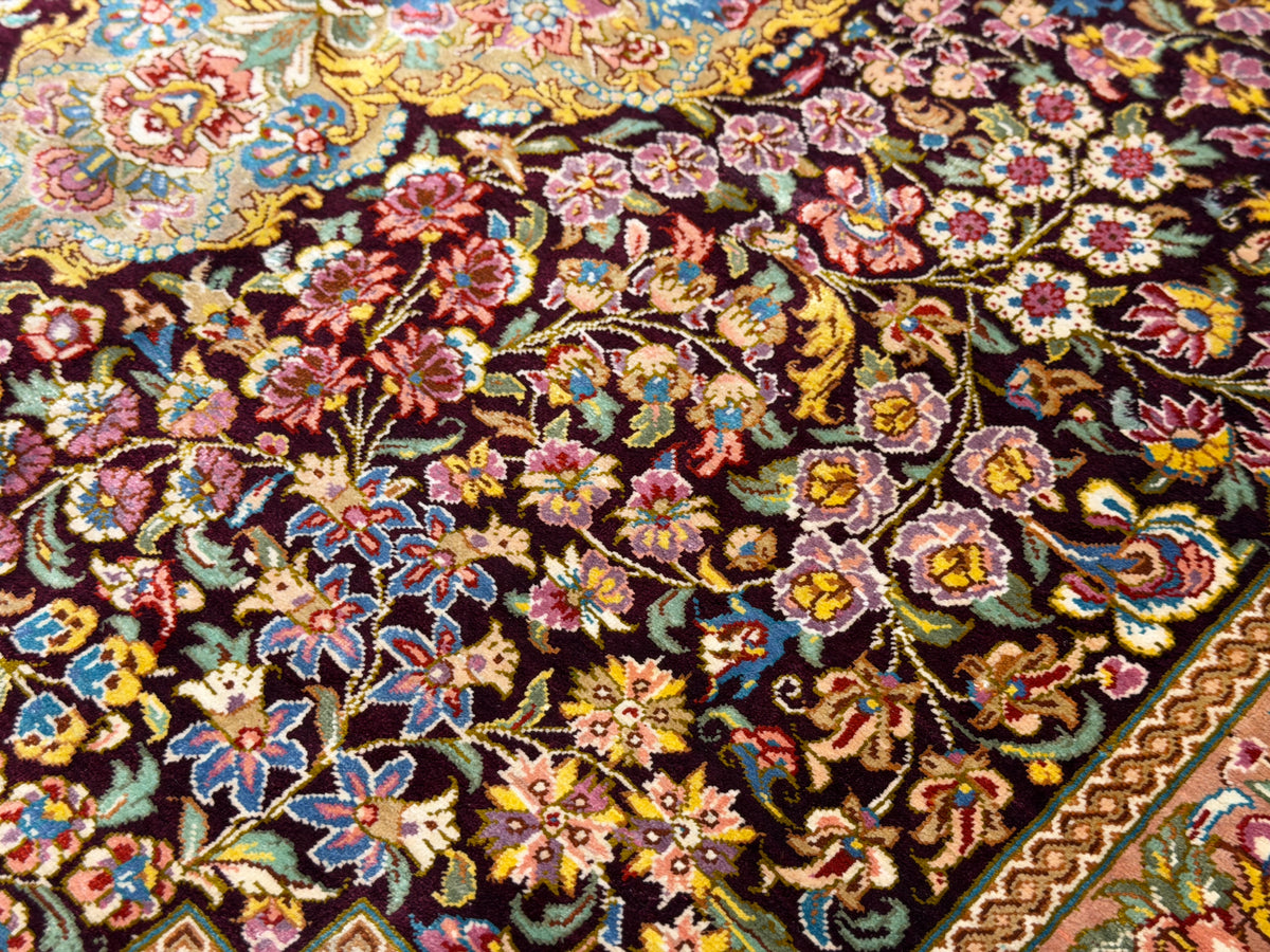 Hand-Knotted Silk Persian Qum Rug - Signed Moghaddammanesh - 3’4”x5’