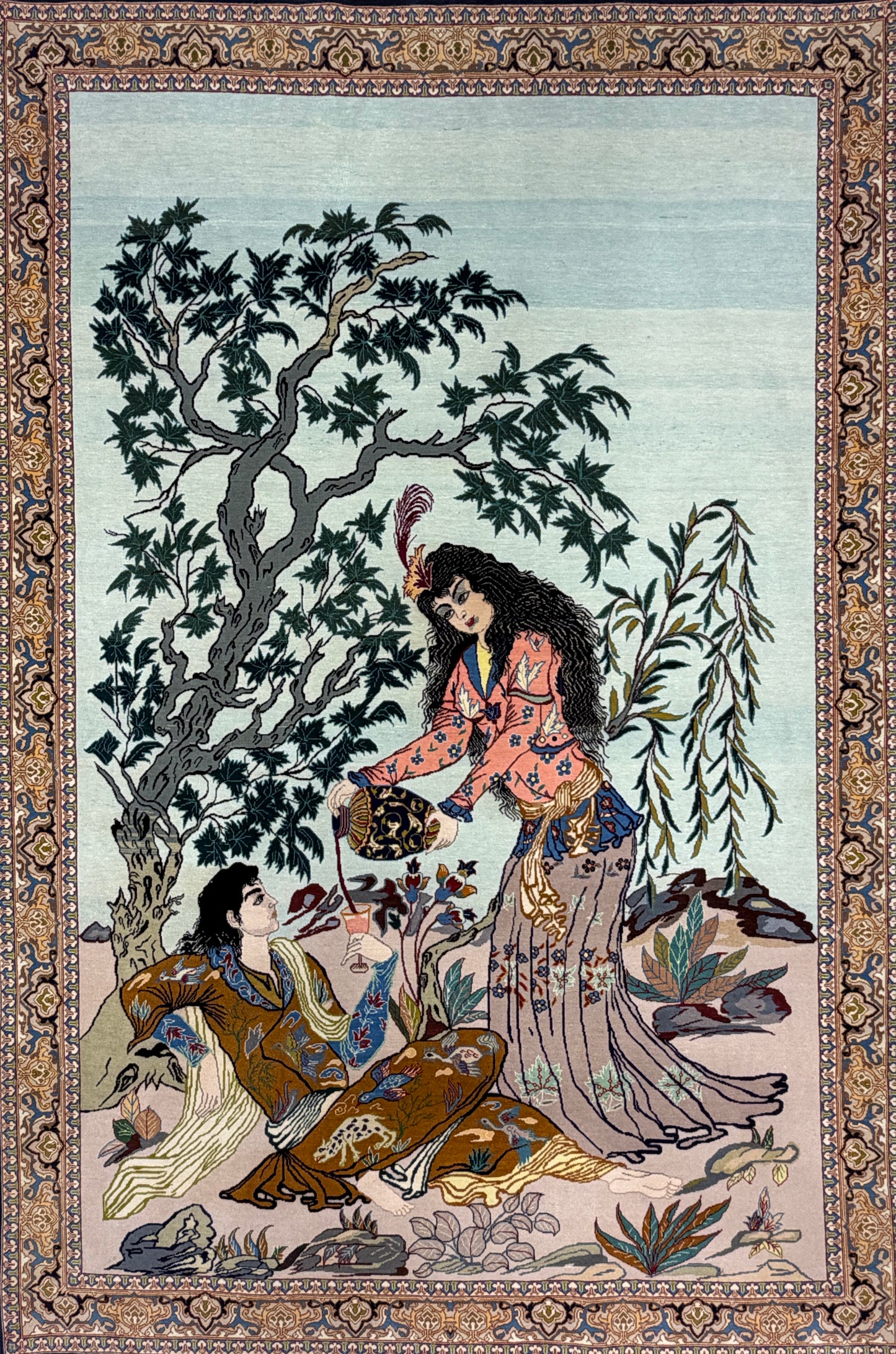 Hand-Knotted Pictorial Persian Isfahan Rug - 3’5”x5’