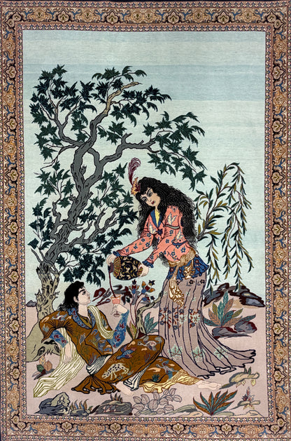Hand-Knotted Pictorial Persian Isfahan Rug - 3’5”x5’