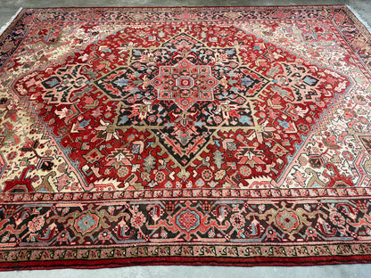 8’3”x11” Hand-Knotted Persian Heriz Wool Area Rug