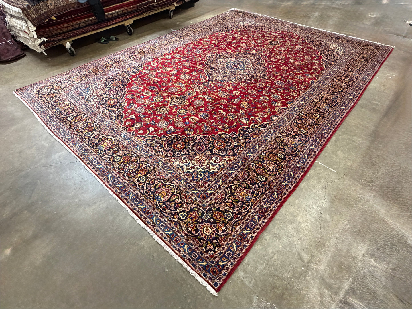 11’4”x16’2” Hand-Knotted Very Fine Kork Wool Persian Kashan Signed Area Rug Handmade