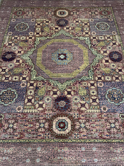 8’5”x9’10” Hand-Knotted Wool Mamluk Medallion Area Rug