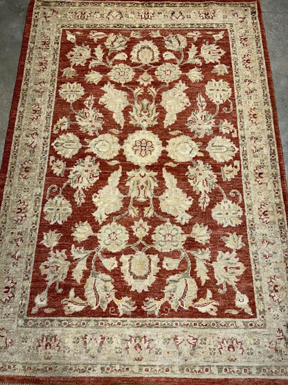 4'x5'9" Hand-knotted Wool All-Over Area Rug - Handmade Carpet Red 4x6