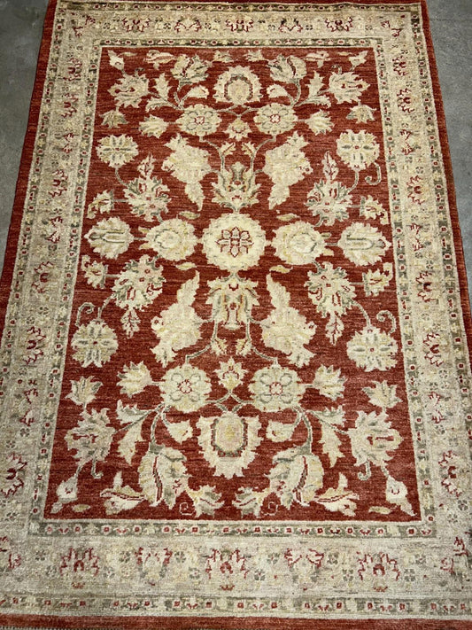 4'x5'9" Hand-knotted Wool All-Over Area Rug - Handmade Carpet Red 4x6