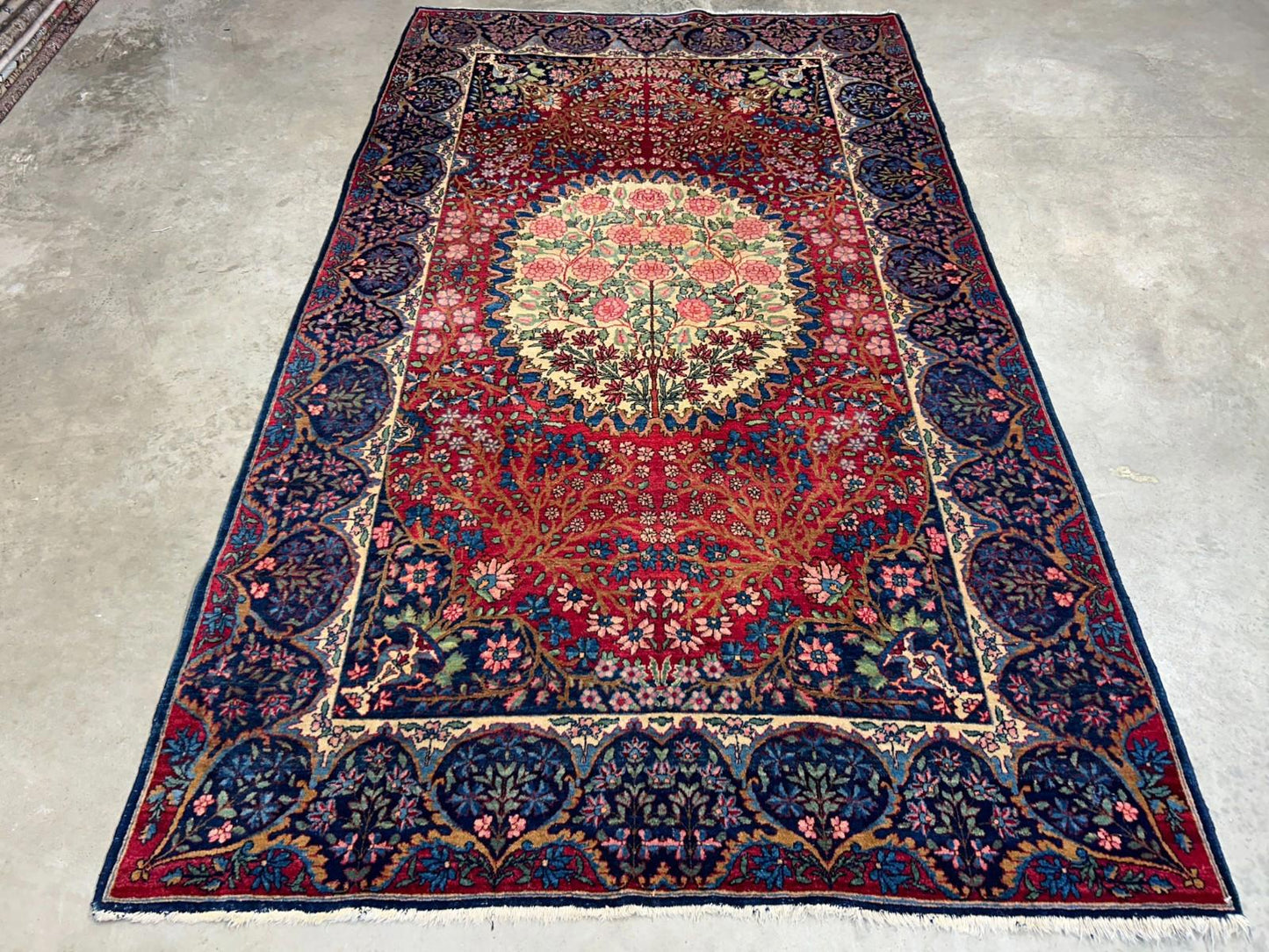 4'4"x7'6" Antique Hand-Knotted Wool Kashane Area Rug - Handmade Carpet 4x7 Red