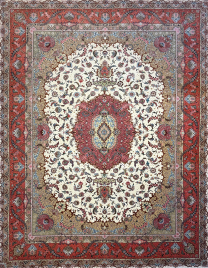 10’x12’9” Fine Hand-Knotted Persian Tabriz Area Rug