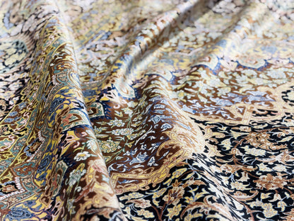 Luxurious Hand-Knotted 100% Silk Persian Qum Rug - Signed Ahmadi - 6'5"x9'10"