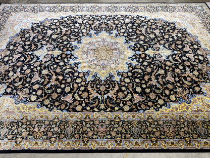 Luxurious Hand-Knotted 100% Silk Persian Qum Rug - Signed Ahmadi - 6'6"x10'