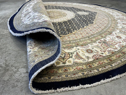 8’ Diameter Hand-knotted Wool Round Area Rug - Handmade Carpet 8x8 Blue