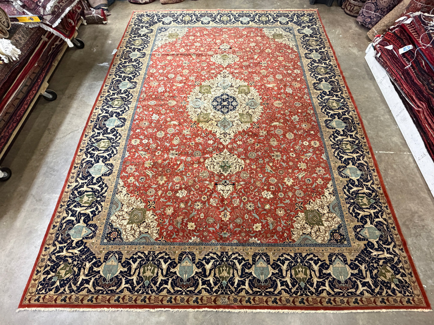 11’x15’ Antique Rust Hand-Knotted Very Fine Kork Wool Persian Tabriz Signed Javan Amirkhizi Area Rug Handmade