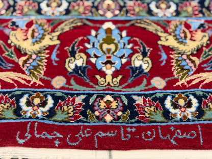 Hand-Knotted Persian Isfahan Rug -Garden of Birds- 3’8”x5’6”