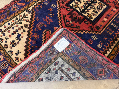 3’4”x5’ Hand-Knotted Wool Hamadan Persian Rug 3x5 Blue Handmade Carpet