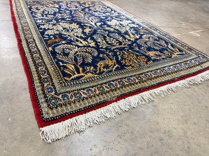2’9”x4’2” Fine Antique Hand-Knotted Wool Kashan Tree of Life Persian Rug 2x4 Pictorial Handmade Carpet