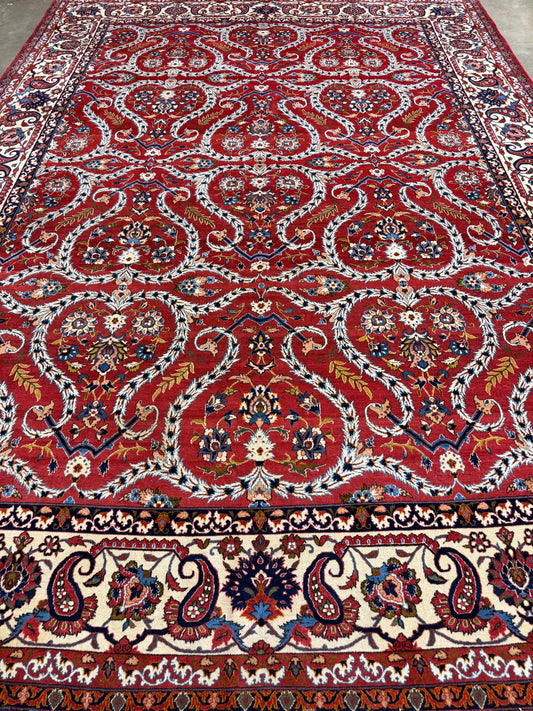 10’2”x14’2” Very Fine Vintage Hand-Knotted Wool Isfahan Persian Rug 10x14 Red All-Over Handmade Carpet