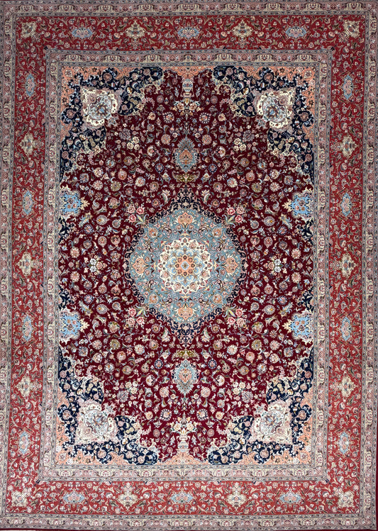 Hand-Knotted 80 Raj Persian Tabriz Rug - Signed - 9’9”x13’6”