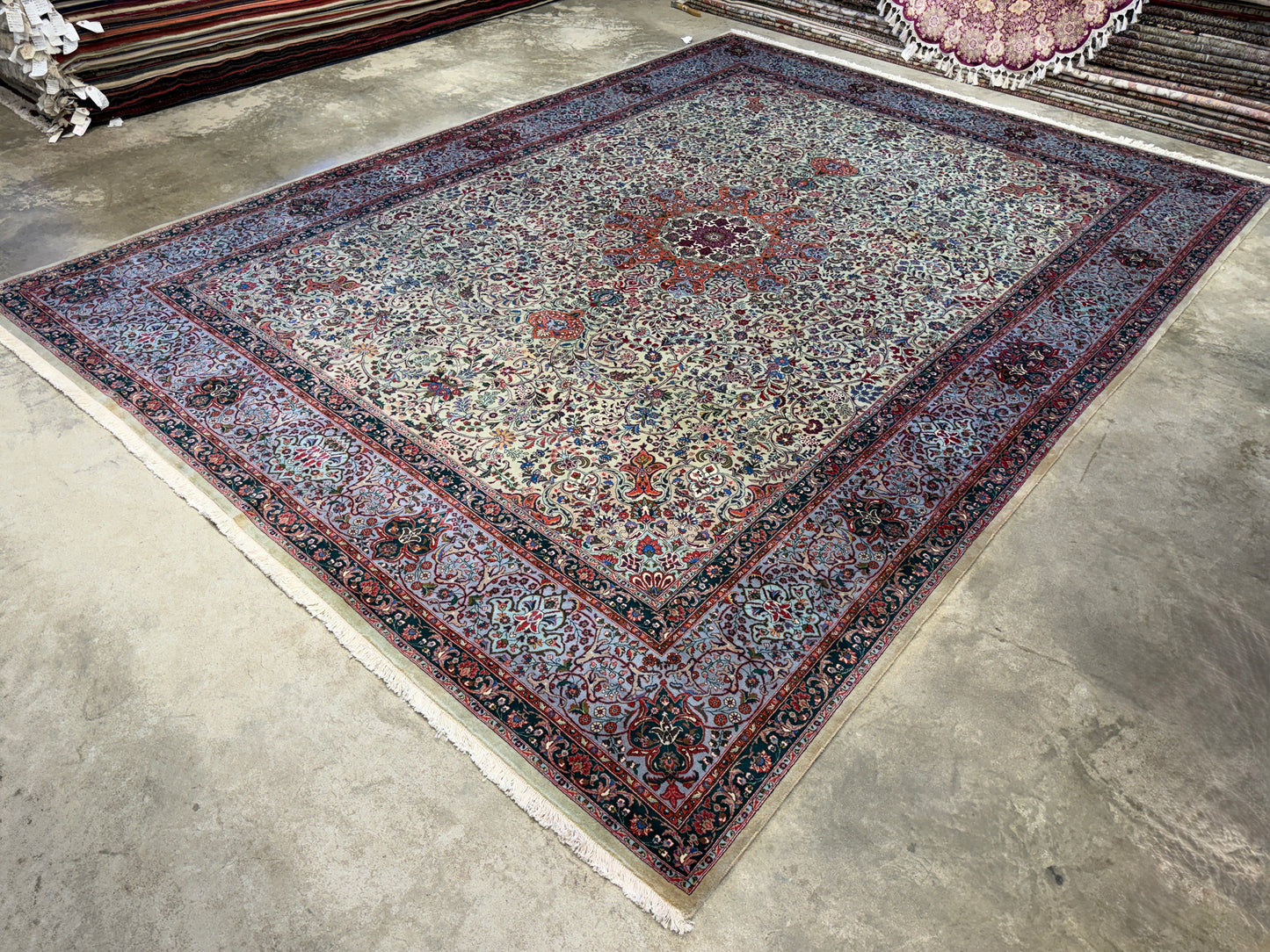 9’11”x13’5” Hand-Knotted Fine Wool Persian Kashan Area Rug