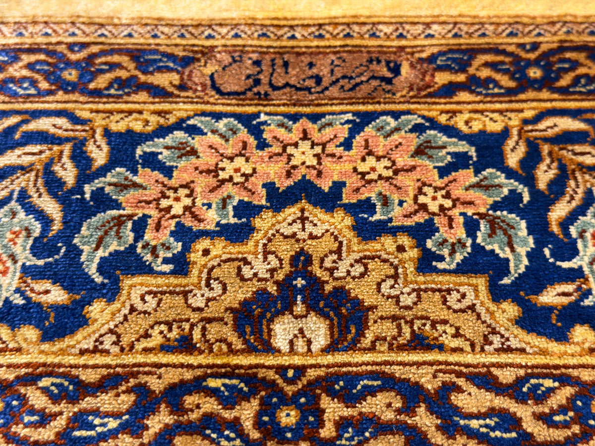 Hand-Knotted Silk Persian Qum Rug - Signed Rezaei - 3’4”x4’10”
