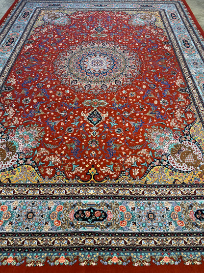9’8”x13’3” Very Fine Hand-Knotted Persian Tabriz 80 Raj Signed Emad Fakher Area Rug