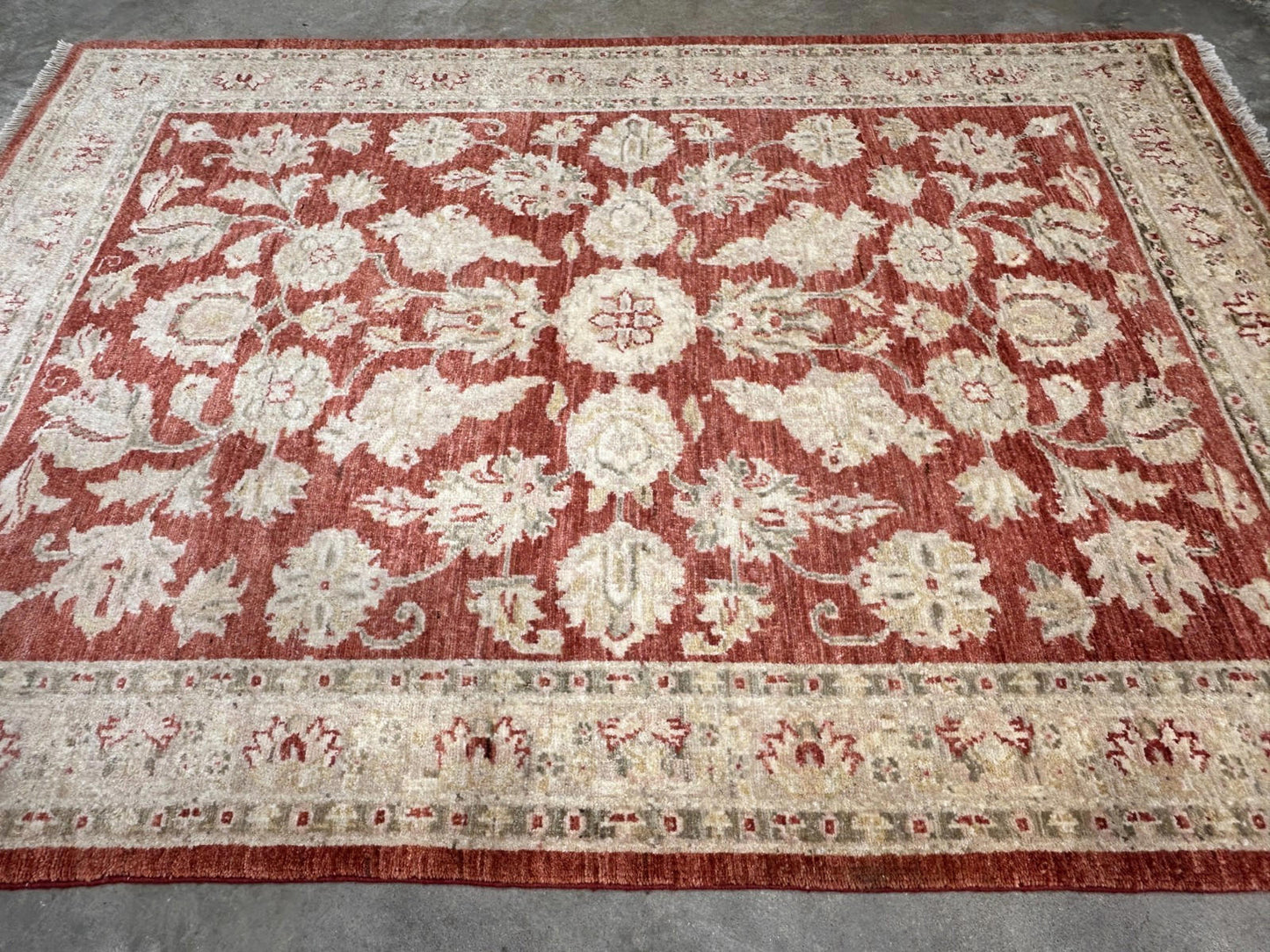 4'x5'9" Hand-knotted Wool All-Over Area Rug - Handmade Carpet Red 4x6