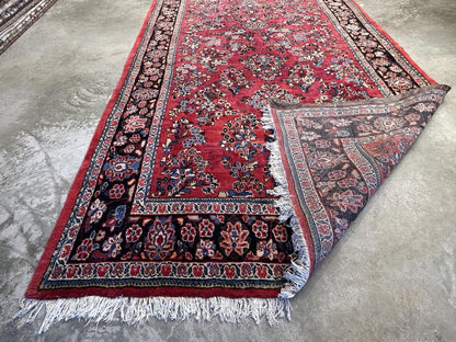 5’7”x14’8” Antique Hand-knotted Wool Sarouk Runner Rug - Handmade Red 5x14