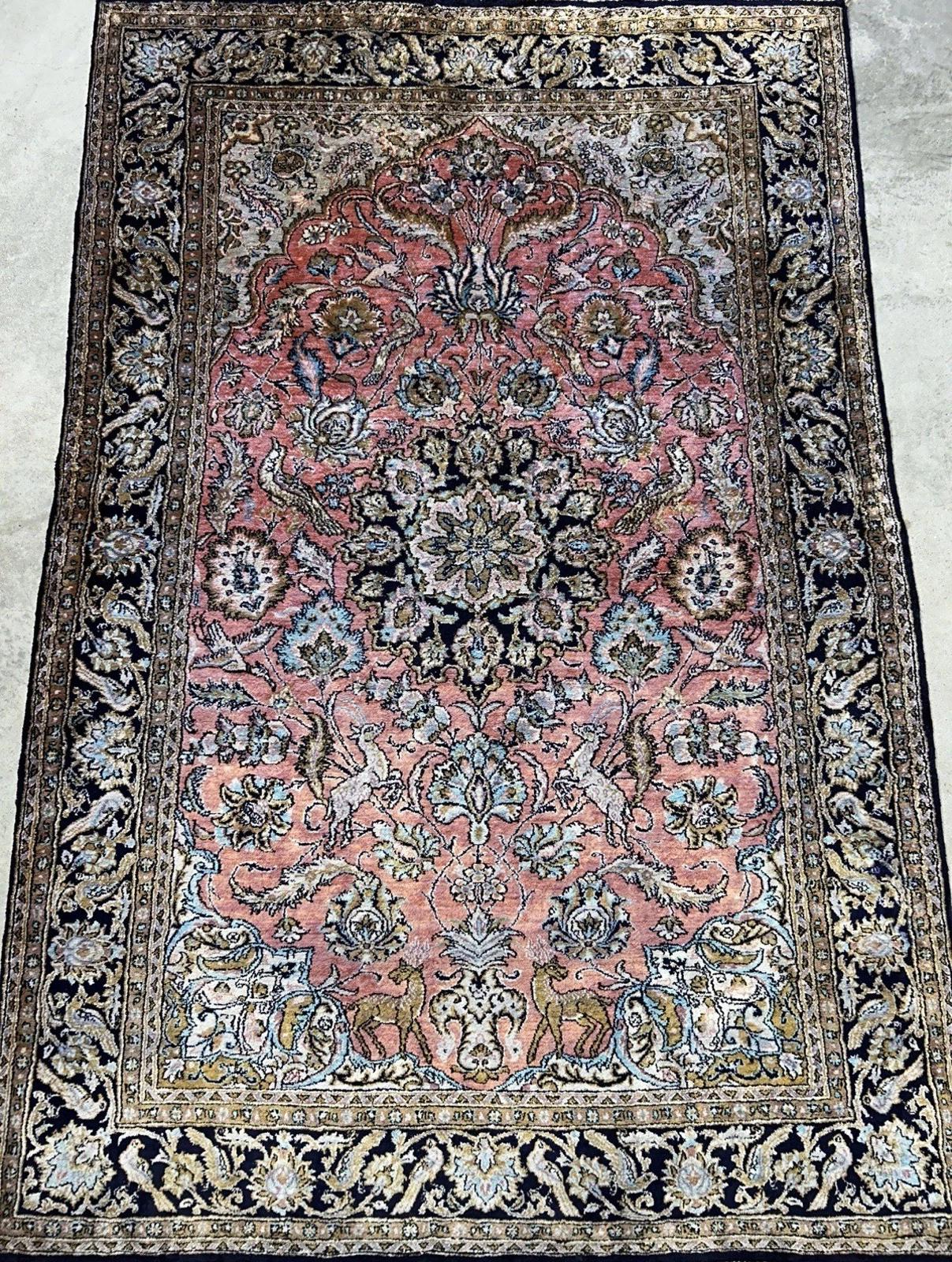 3x5 Luxurious Fine Hand-Knotted 100% Silk Pictorial Persiane Qume Rug Handmade