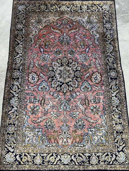 3x5 Luxurious Fine Hand-Knotted 100% Silk Pictorial Persiane Qume Rug Handmade