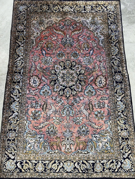 3x5 Luxurious Fine Hand-Knotted 100% Silk Pictorial Persiane Qume Rug Handmade